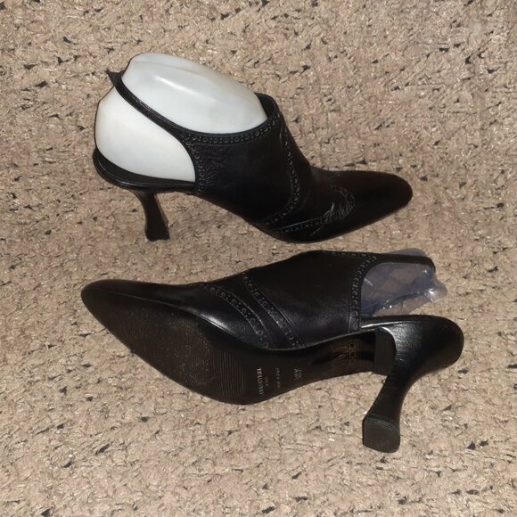 SONIA RYKIEL-Vintage Black Leather Brogue/Wingtip Slingback Sandals-Sz 38.5-NM - Picture 5 of 8